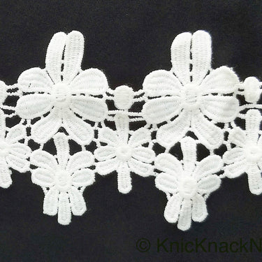 Off White Flower Embroidery Floral Lace Trim, Dyeable Trim, Approx. 80mm